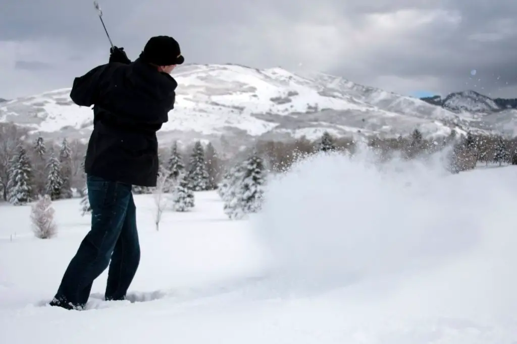 Golfing in the winter snow